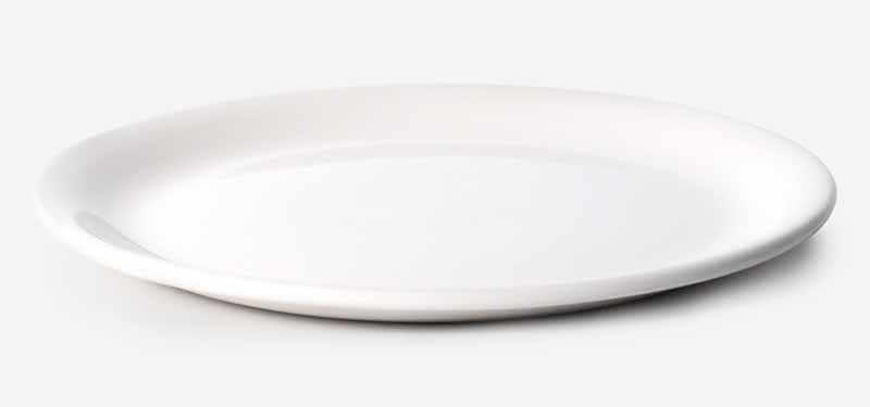 Horizontal image of a simply designed white dish.