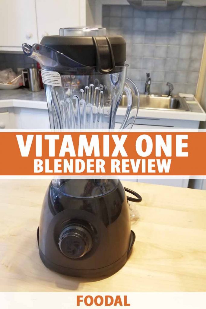 Vertical image of a blender on a countertop, with text in the middle and on the bottom of the image.