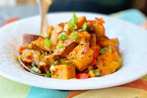 Sweet Potato Hash with Fresh Herbs, Peppers, and Onions