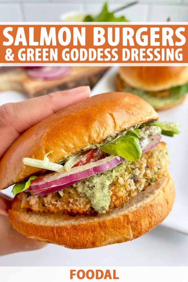 Grilled Salmon Burgers with Green Goddess Dressing Recipe | Foodal