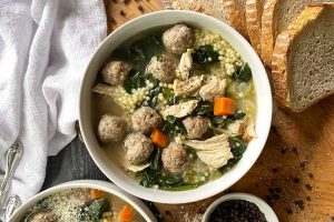 Italian Wedding Soup with Meatballs and Shredded Chicken