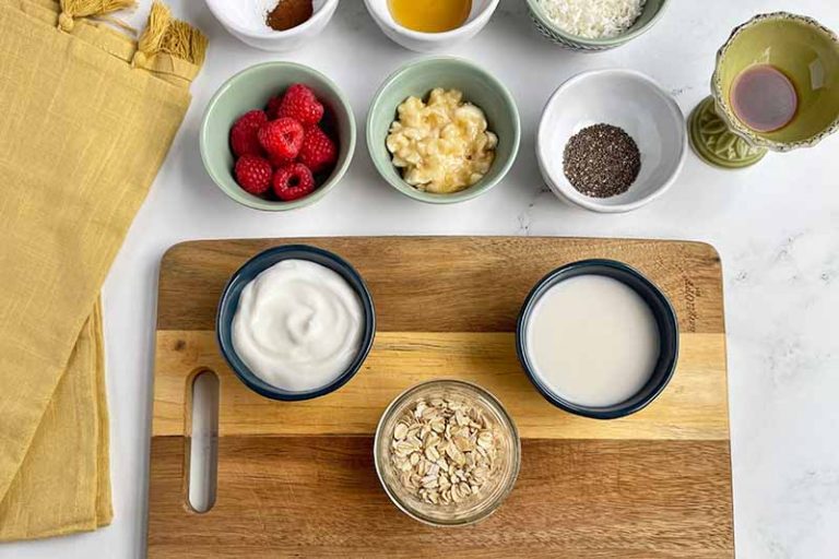 Overnight Oats with Banana, Coconut, and Raspberries Recipe | Foodal