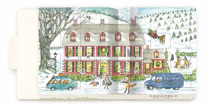 Image of an Advent calendar with a winter home scenery.