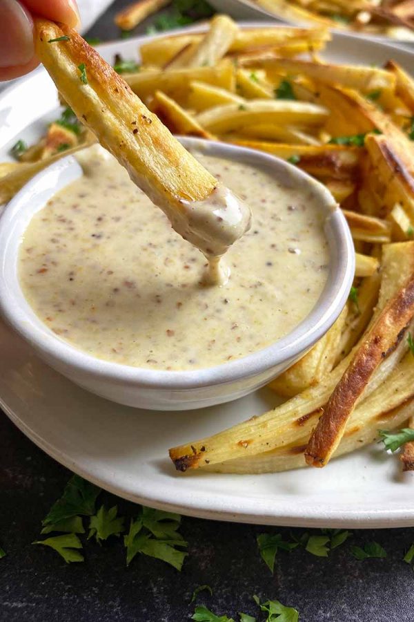 Roasted Parsnip Fries with Creamy Honey Mustard Sauce Recipe | Foodal