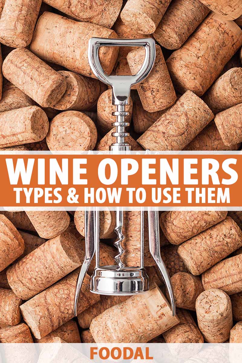 Vertical image of a bottle opener on top of corks, with text in the middle and on the bottom of the image.