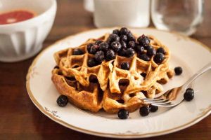 Crisp and Buttery Einkorn Waffles with Aronia Berries
