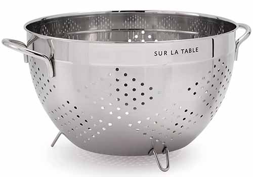 Image of the Sur La Table stainless steel colander.