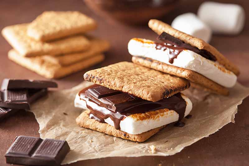 Horizontal image of classic s'mores.