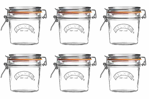 Image of Kilner's 12-ounce round clip-top jars.