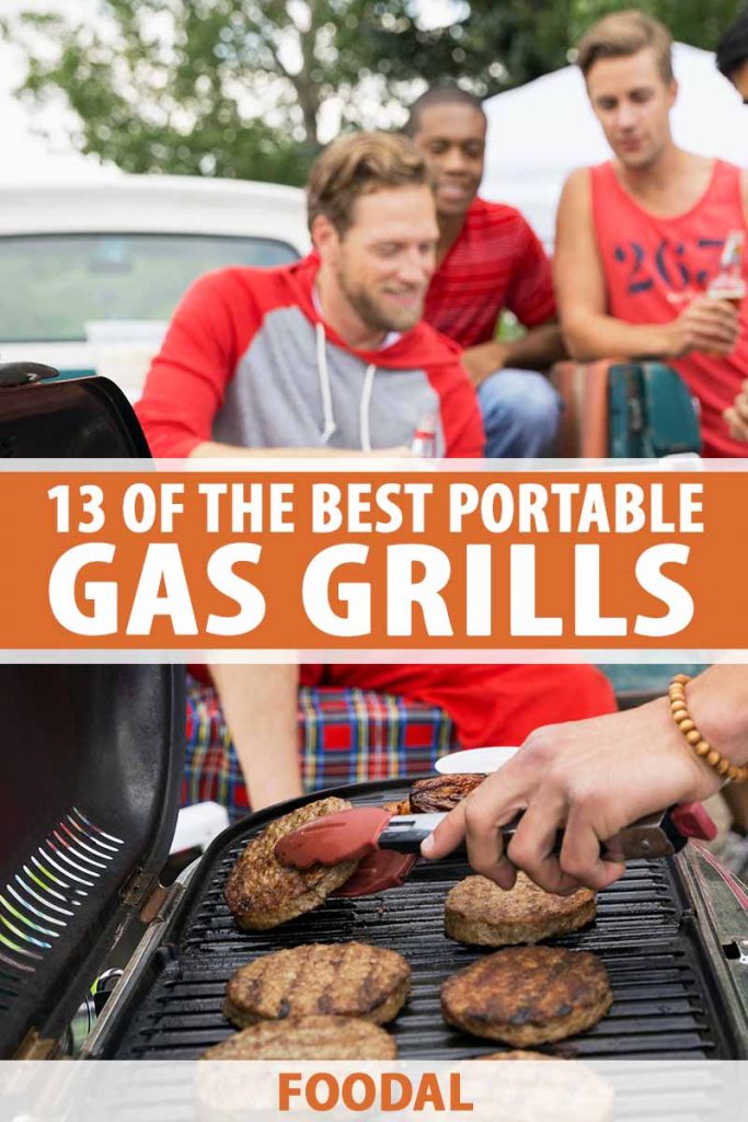 Vertical image of men enjoying a tailgating party together, with text in the middle and on the bottom of the image.