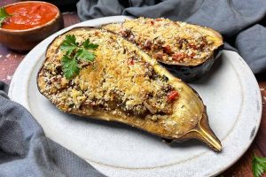 Stuffed Eggplant with Beef and Vegetables