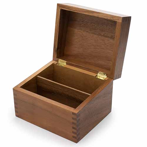 Image of a 2-Compartment Wooden Recipe Box.